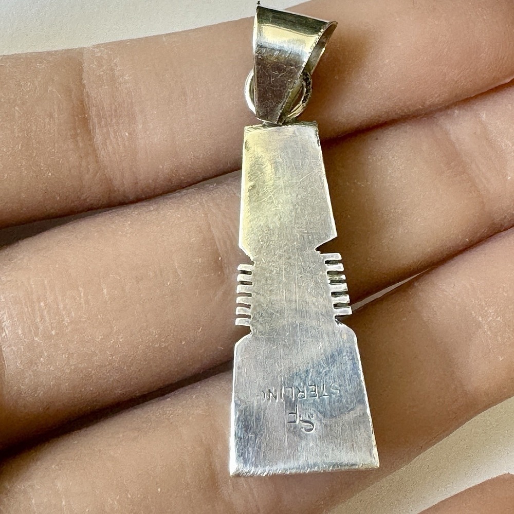 Navajo Inlay Pendant #8 Mine Turquoise Sterling 1.5in Signed Francisco Native - Picture 5 of 6